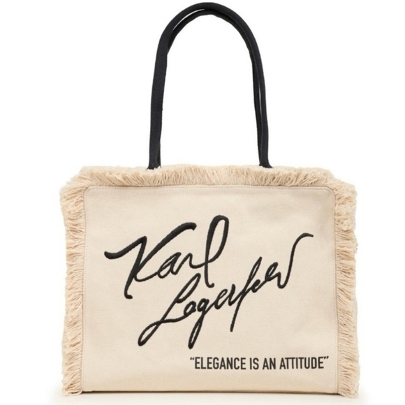 🔹️Karl LAGERFELD🔹️ Tote beige “elegance is an attitude” NWOT ✨️🖤 - Picture 1 of 5